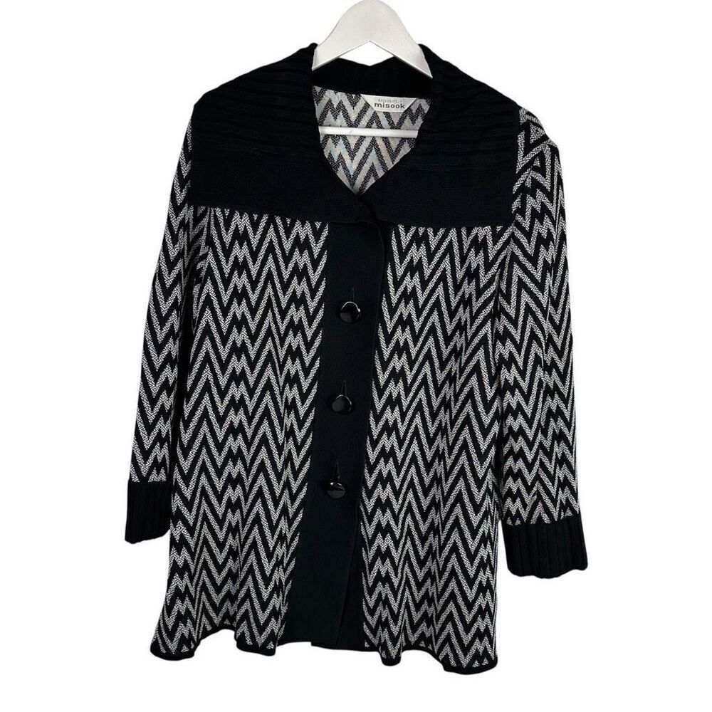 Exclusively Misook Chevron Knit Sweater Jacket Cardigan